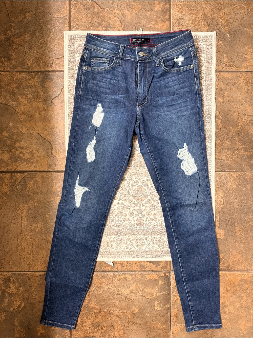 Fran denim Nicole Distressed Ankle Jeans - Dark Blue